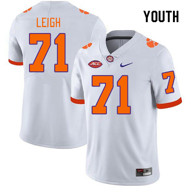 Youth #71 Tristan Leigh Clemson Tigers College Football Jerseys Stitched-White - Click Image to Close